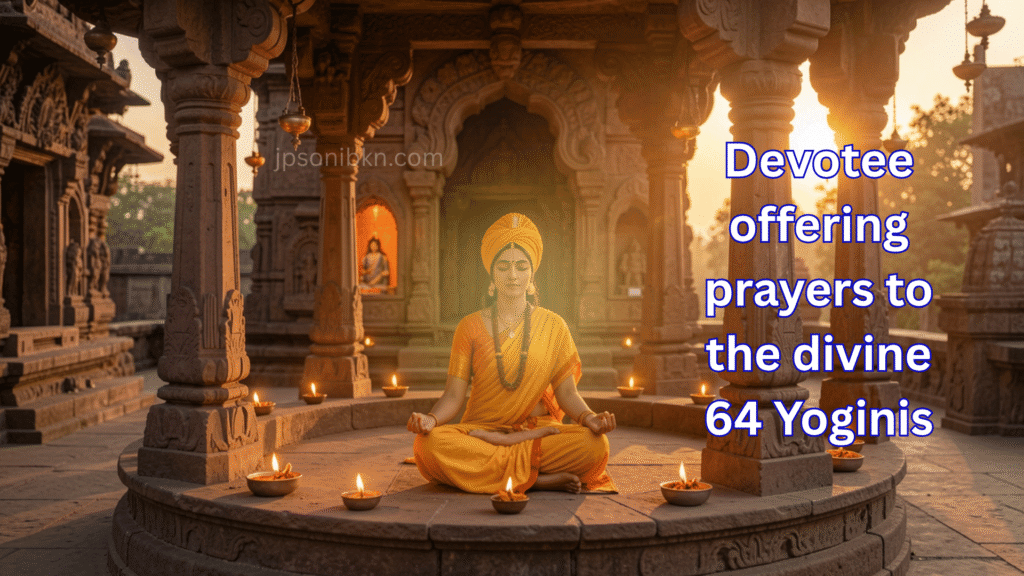 Devotee offering prayers to the divine 64 Yoginis